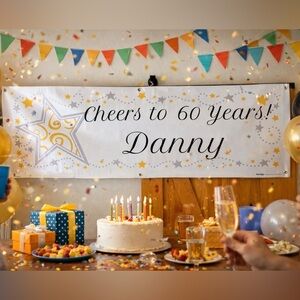 Custom Vinyl 60th Birthday Banner with Stars Cheers to 60 Years Danny Size 6’x2’